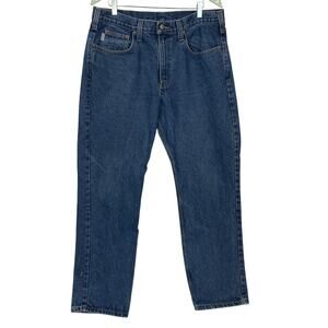 Carhartt Traditional Fit Jeans Mens 36x32 Dark Wash Blue Straight Leg B480-DVB